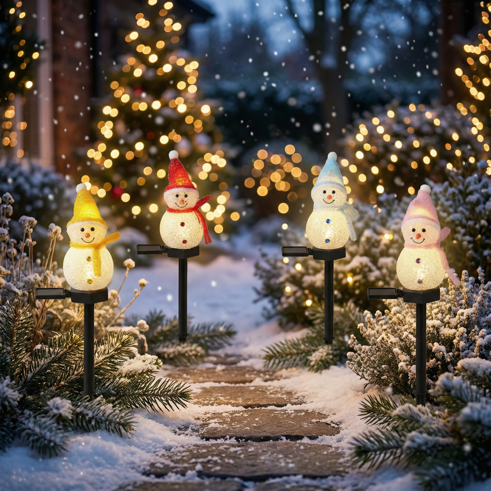 ⭐ Snow Family Solar – Pack de 4 Muñecos de Nieve